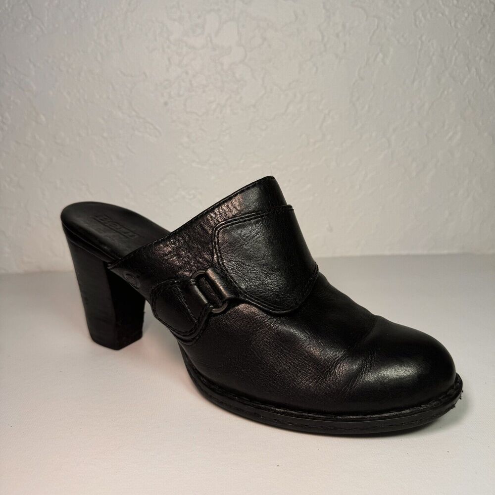 Born Susie‎ Mule Clog Shoes Women's 9/40.5 Black Leather Comfort Slip On Heel